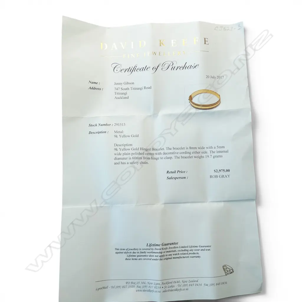 9ct HINGED BANGLE w CORDED EDGES, 19.60gm, 2017 valuation Image 1++