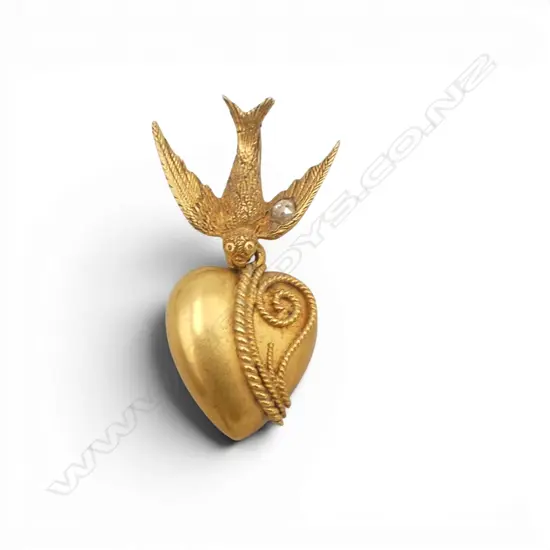 15ct GOLD & DIAMOND SWALLOW HEART PENDANT, 1.83gm