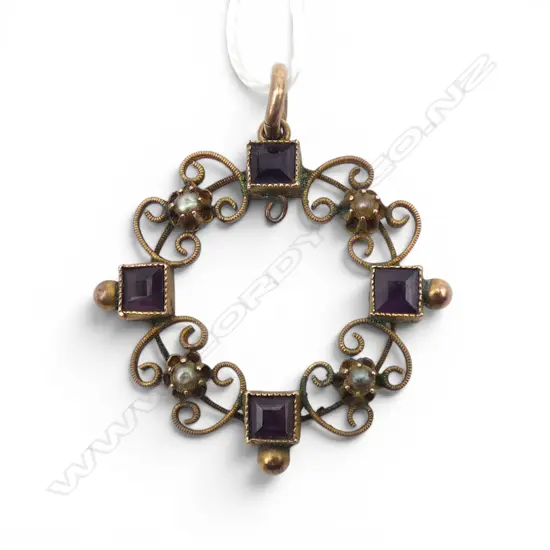 9ct GEMSTONE & SEED PEARL PENDANT, 2.62gm