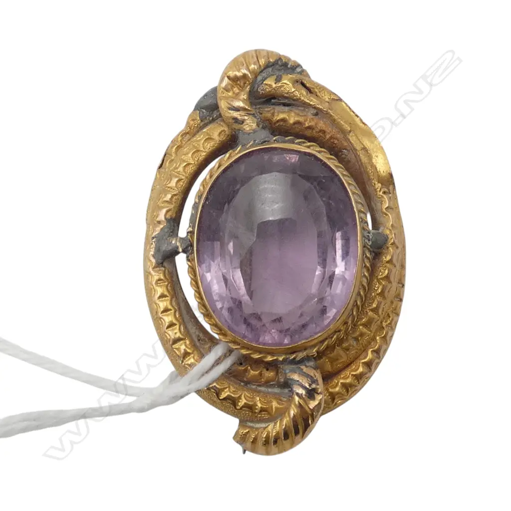 ANTIQUE 18CT AMETHYST BROOCH, LEAD REPAIR/ FAULTS 25x40mm, 8.7gms Image 1++