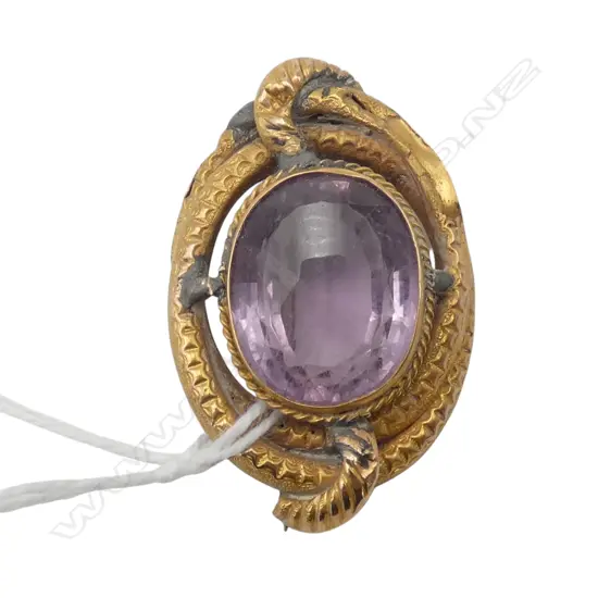 ANTIQUE 18CT AMETHYST BROOCH, LEAD REPAIR/ FAULTS 25x40mm, 8.7gms