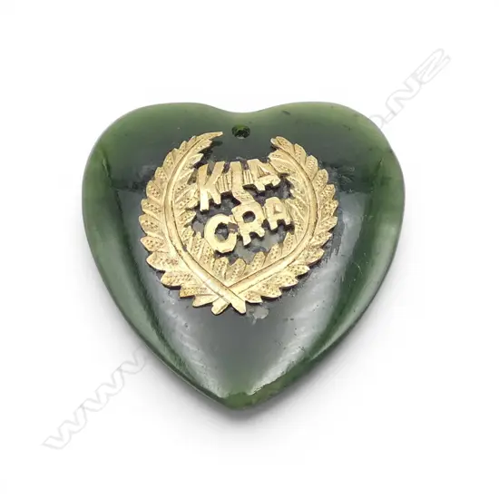 9ct POUNAMU HEART PENDANT w KIA ORA applied to face