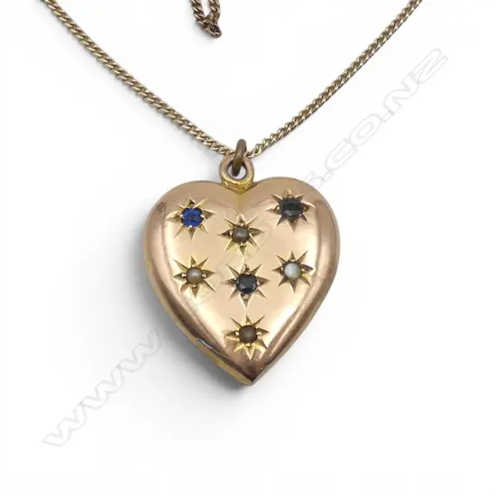 9ct ANTIQUE GEM & SEED PEARL SET LOCKET on 9ct CHAIN, 4.38gm