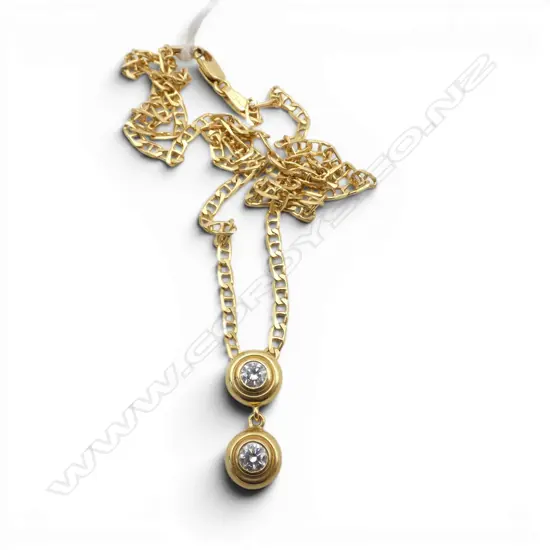 18CT DOUBLE DIAMOND PENDANT NECKLACE L.455mm 8.7gms