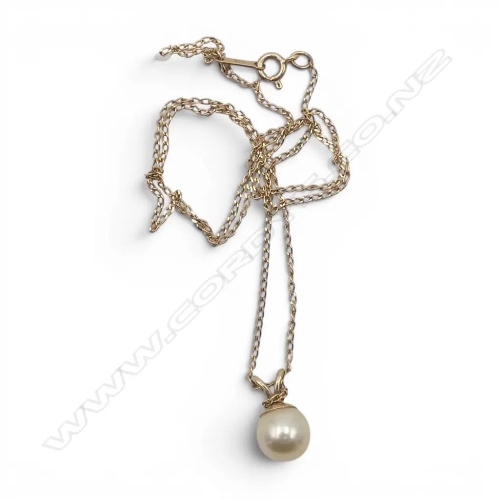 9CT PEARL PENDANT NECKLACE, 1.4gms Image 1++