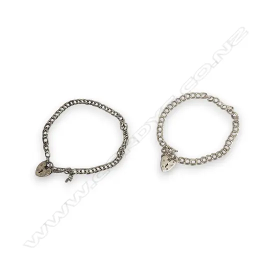 TWO STERLING SILVER HEART PADLOCK CHARM BRACELET