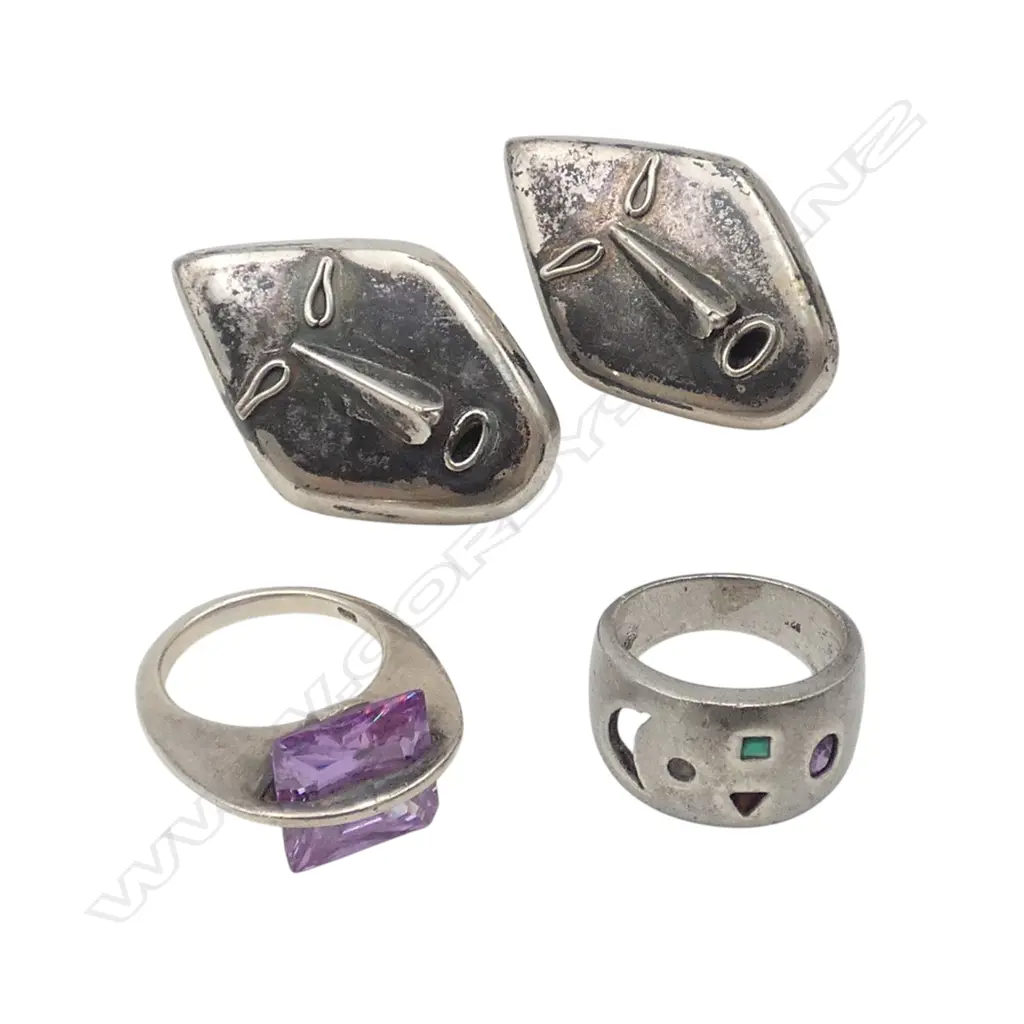 PR STG SILVER RINGS + PR MODERNIST EARRINGS 26gms TW Image 1++
