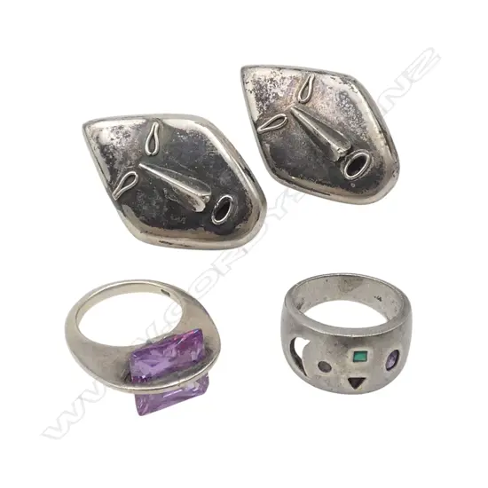 PR STG SILVER RINGS + PR MODERNIST EARRINGS 26gms TW