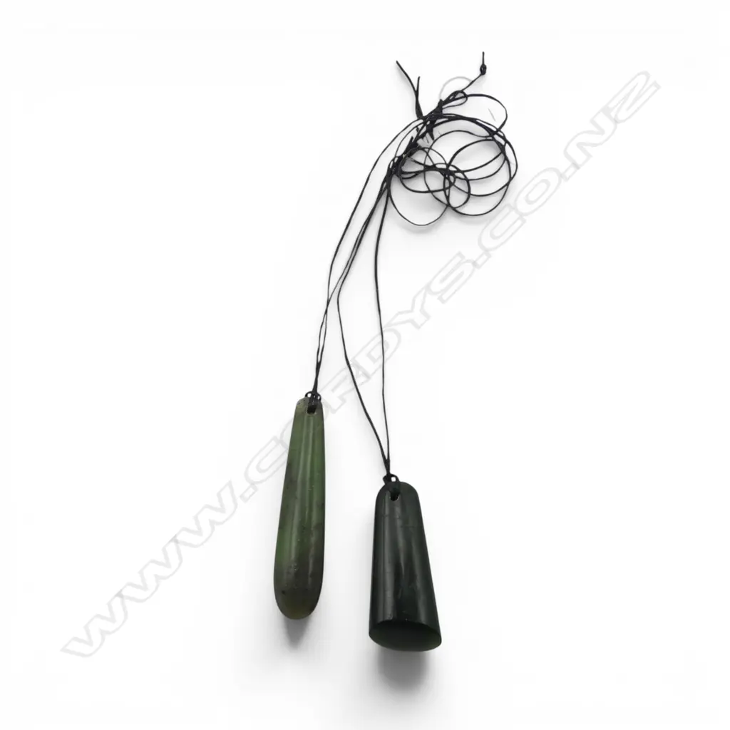 2 POUNAMU PENDANTS on waxed cords Image 1++