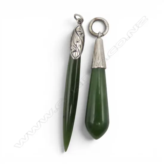 2 SILVER CAPPED POUNAMU PENDANTS, 35/50mm