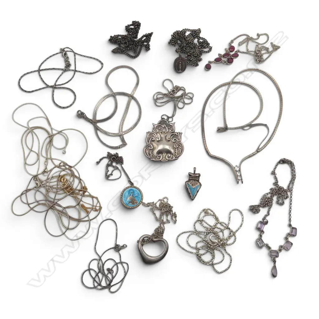 STG SILVER NECKLACES 120gms + 9CT CHAIN, 0.6gms Image 1++