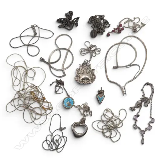STG SILVER NECKLACES 120gms + 9CT CHAIN, 0.6gms