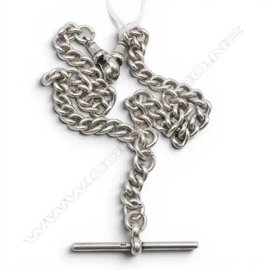 S/SILVER FOB CHAIN NECKLACE WITH T BAR BIRMINGHAM 1919 40GMS