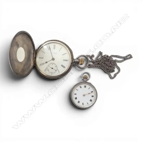 S/SILVER WALTHAM POCKET WATCH & SMALL OPEN FACED S/SILVER POCKET WATCH  TOTAL WIEGHT 126GMS