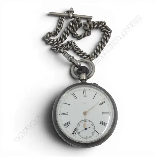 Hamilton & Inches SILVER FOB WATCH 110gms running + STG SILVER curb link CHAIN 30gms
