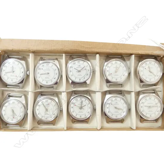 BOXED 10 VINTAGE AS NEW SHANGHAI WIND UP WRISTWATCHES NO STRAPS