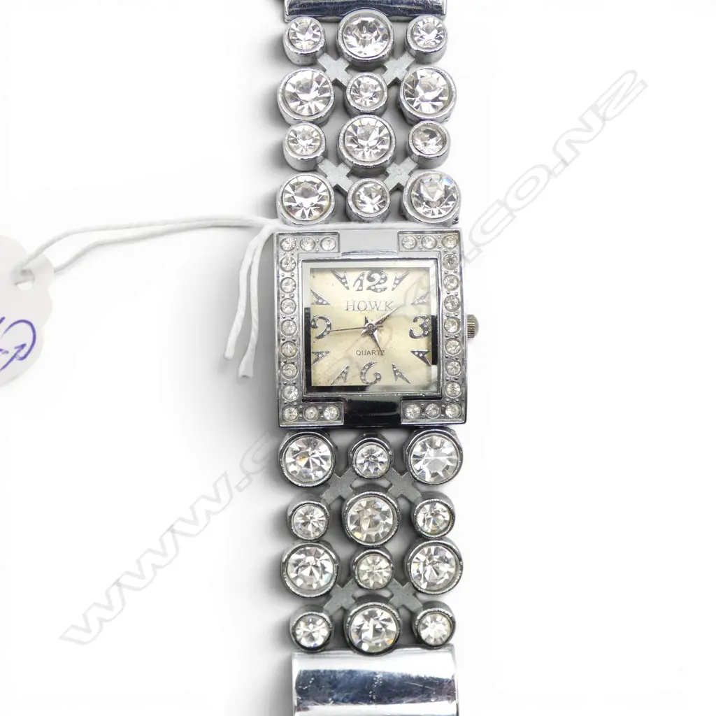 LADIES VINTAGE 1990s HOWK RHINESTONE WRISTWATCH Image 1++