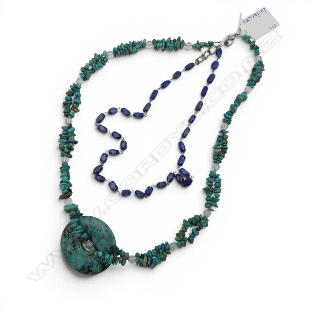 TOURQUISE NATURAL STONE NECKLACE L300MM & LAPIZ  BEAD NECKLACE L200MM Image 1++