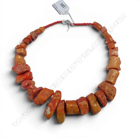LARGE CHUNKY NATURAL RED CORAL BEAD NECKLACE L240