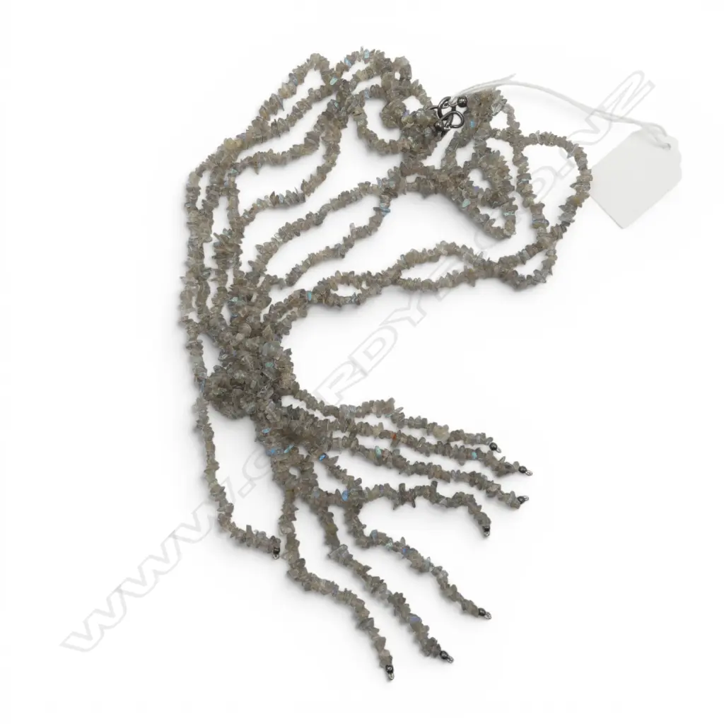 MULTI STRAND NATURAL STONE CHIP LABRODITE NECKLACE L310MM Image 1++