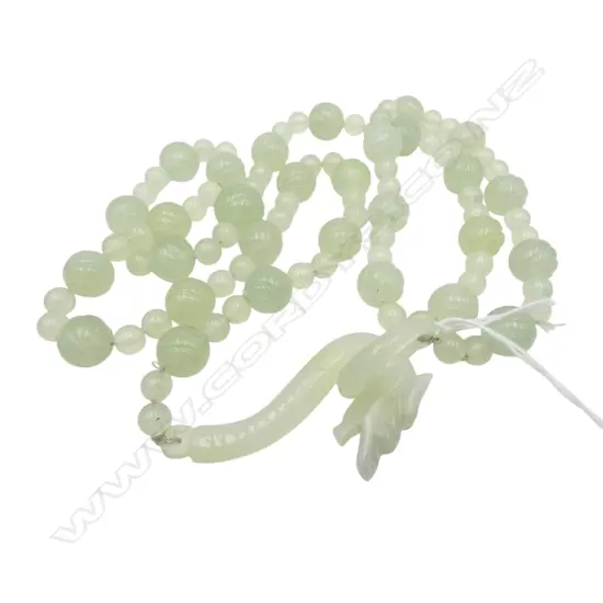 CHINESE LIGHT GREEN JADE DRAGON CLASP BEAD NECKLACE L380MM