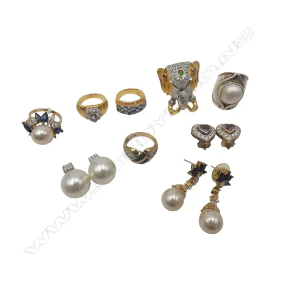 3 COSTUME RING & EARRING SETS (1 STONE MISSING) + 3 OTHER RINGS