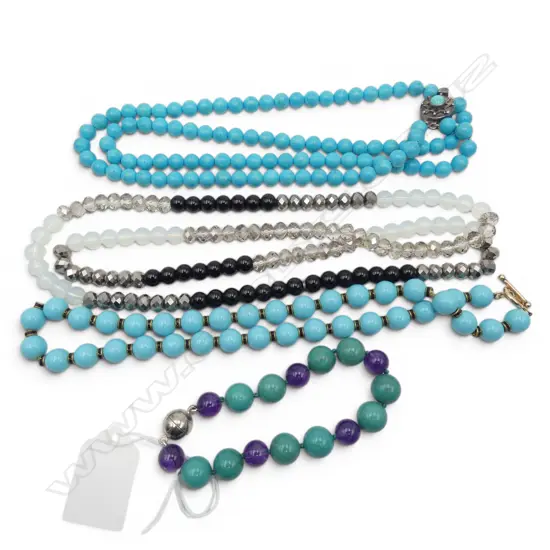3 NECKLACES (1 TURQUOISE w. 925 CLASP) + BRACELET