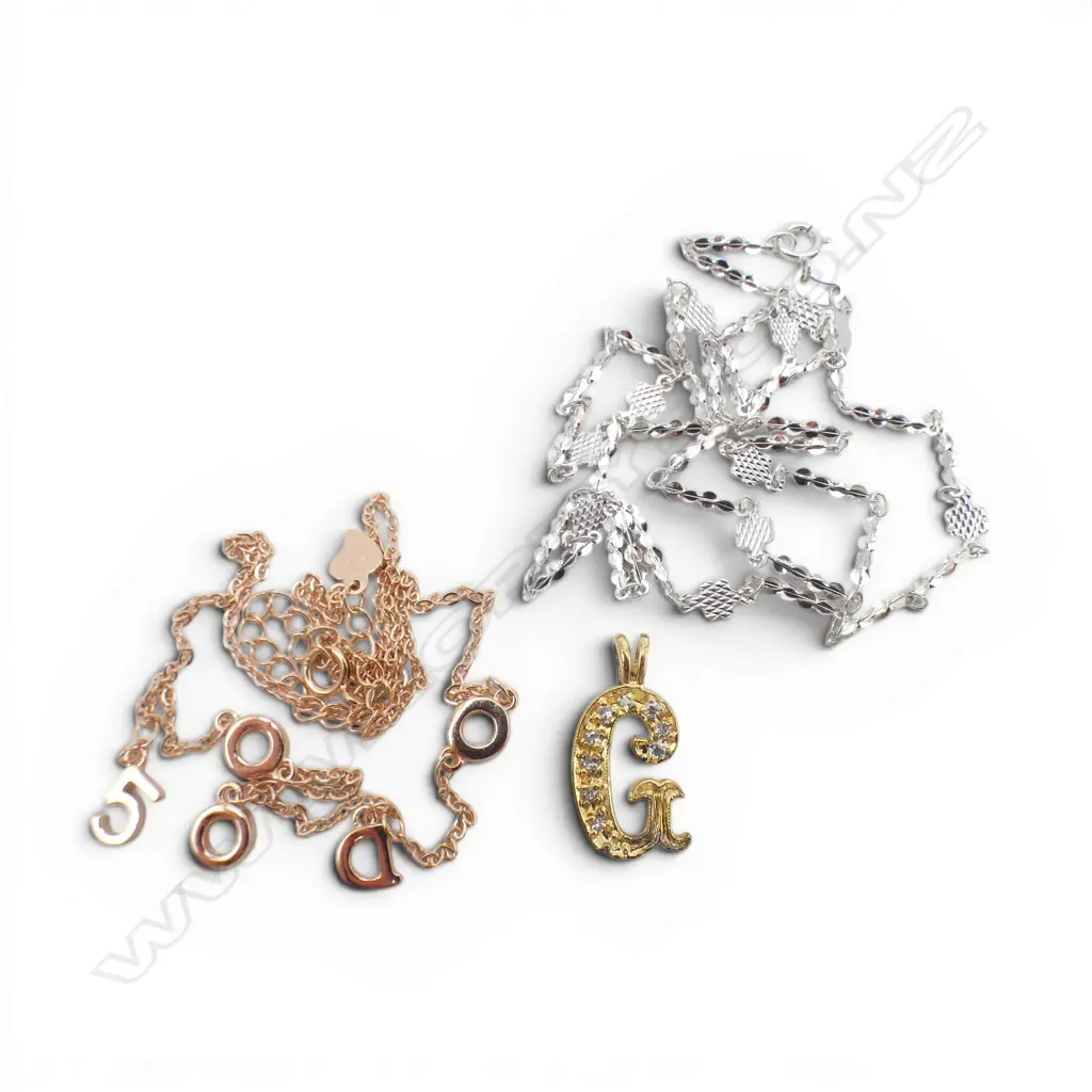 2 SILVER FASHION NECKLACES & 'G' PENDANT w CZ DETAIL Image 1++