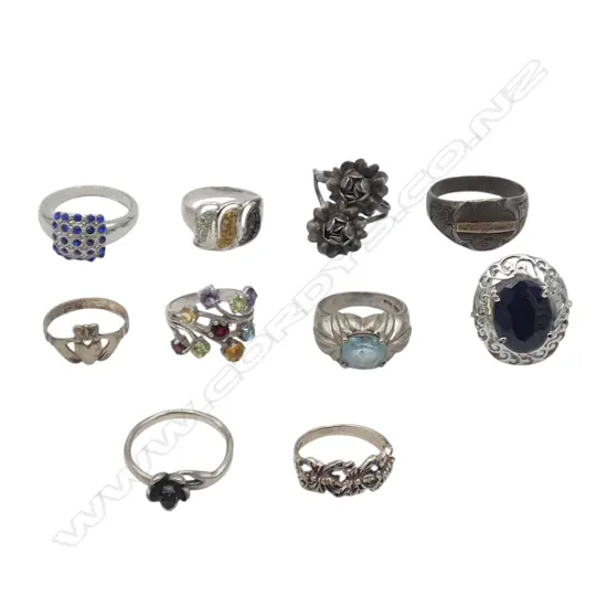 10 RINGS, MOSTLY STG SILVER