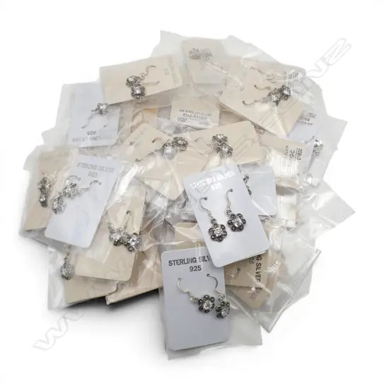 BAG of 32 pairs SILVER & gem set EARRINGS new old stock 