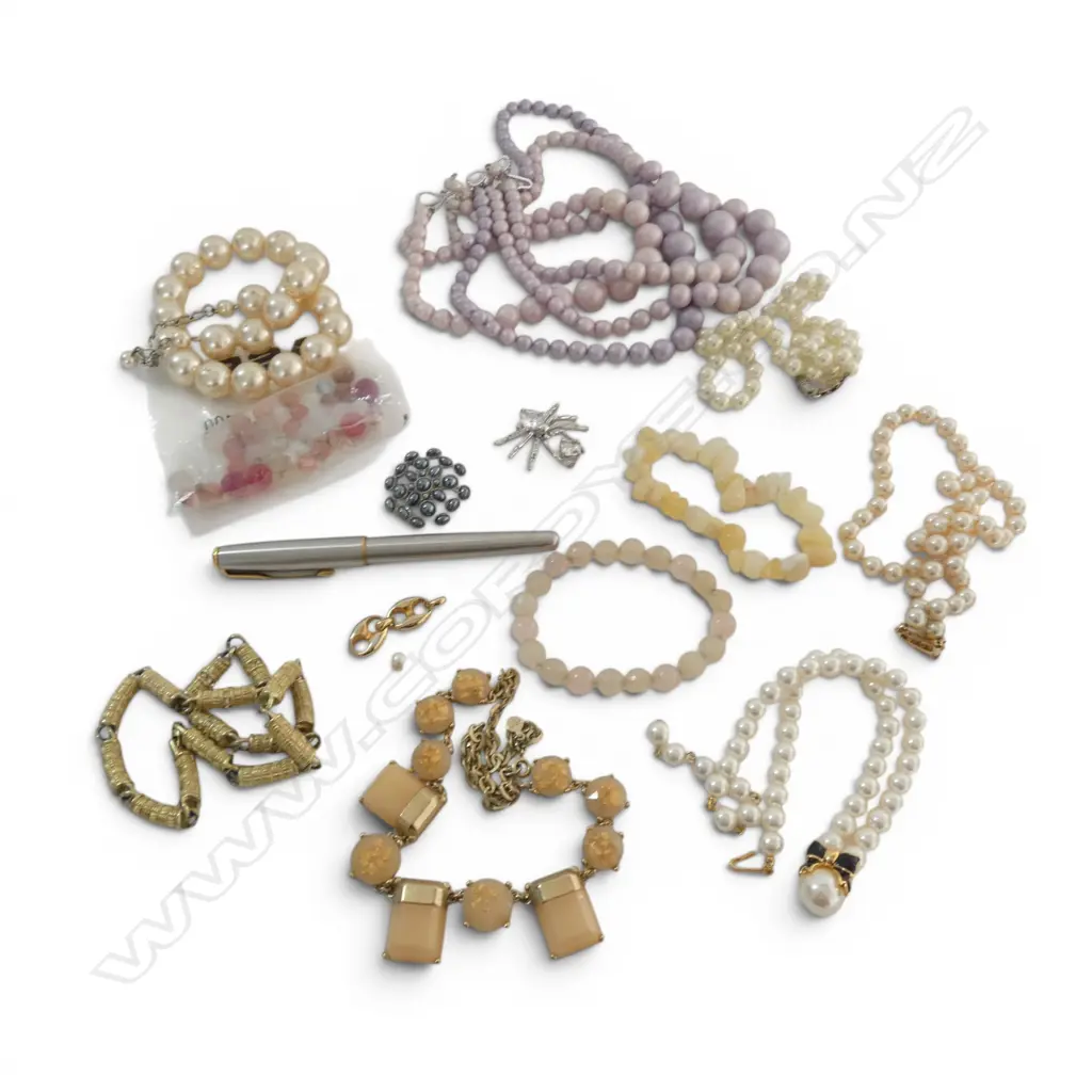 ASST. COSTUME JEWELLERY, NECKLACES ETC + PARKER SONNET FOUNTAIN PEN Image 1++