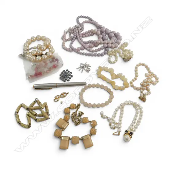 ASST. COSTUME JEWELLERY, NECKLACES ETC + PARKER SONNET FOUNTAIN PEN