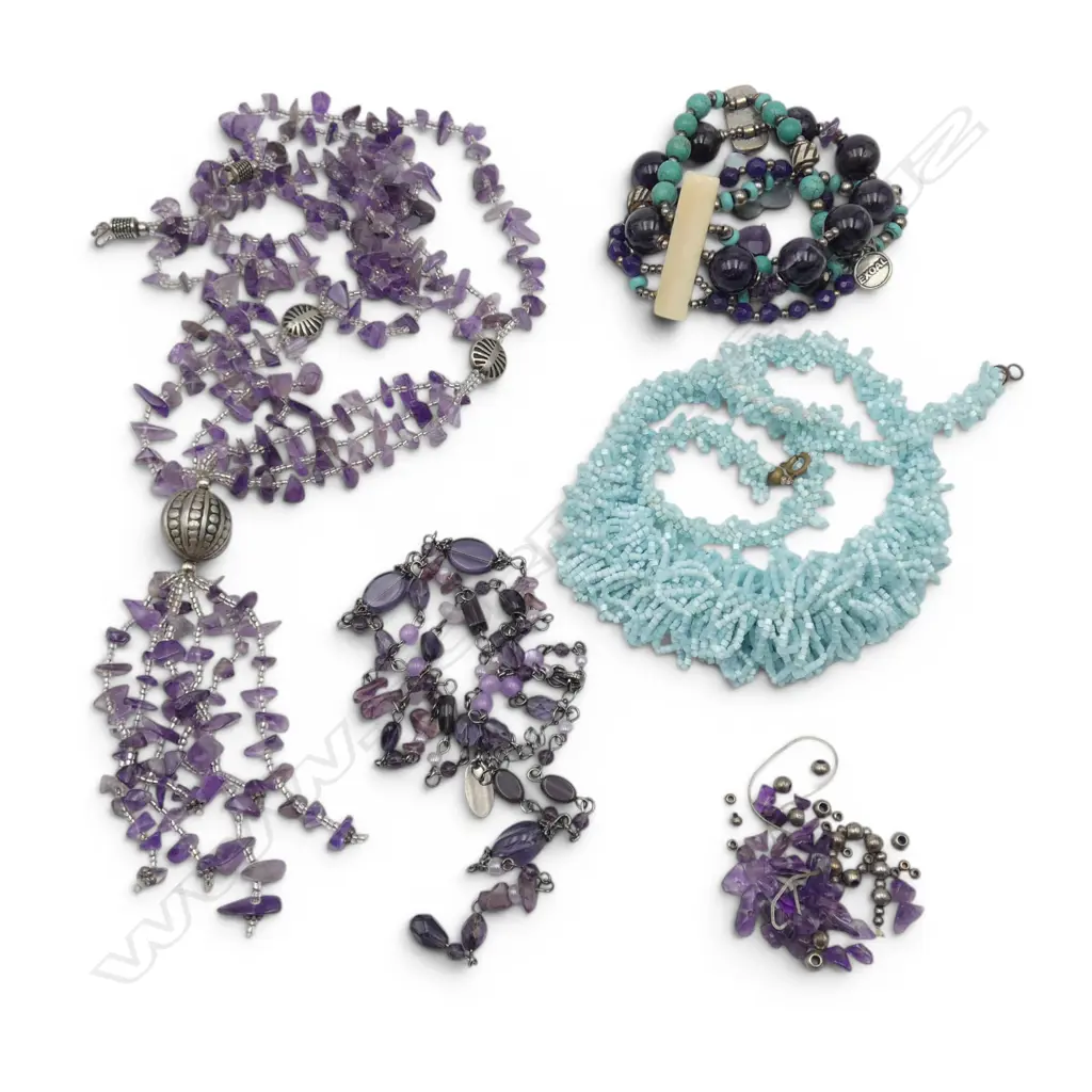 ASST. GEMSTONE NECKLACES + BRACELET & some loose beads Image 1++