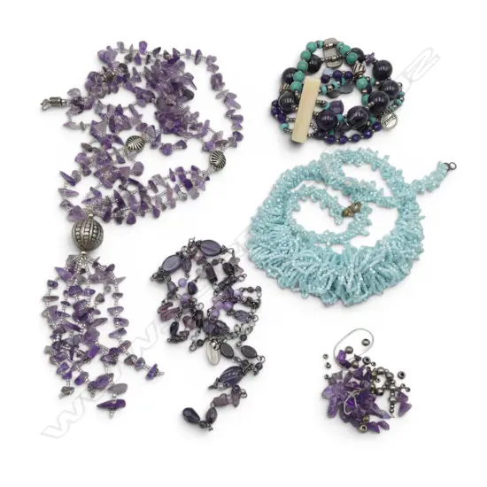 ASST. GEMSTONE NECKLACES + BRACELET & some loose beads