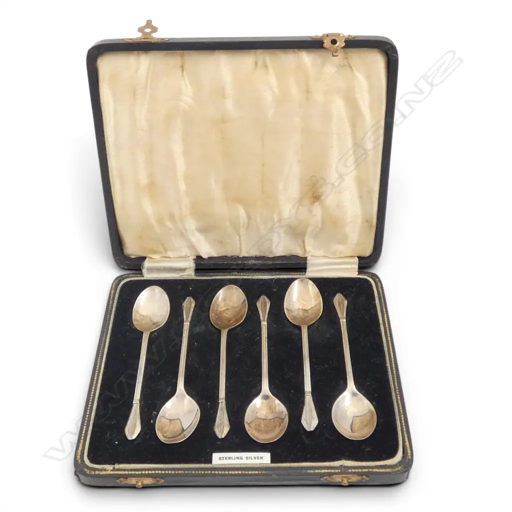 Birmingham 1938 SET 6 SILVER TEASPOONS 38gms Boxed Image 1++