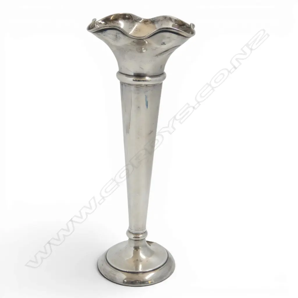 Sheffield 1917 STG SILVER TABLE TAPPERED VASE plaster filled base. H.265mm. 369gms Image 1++