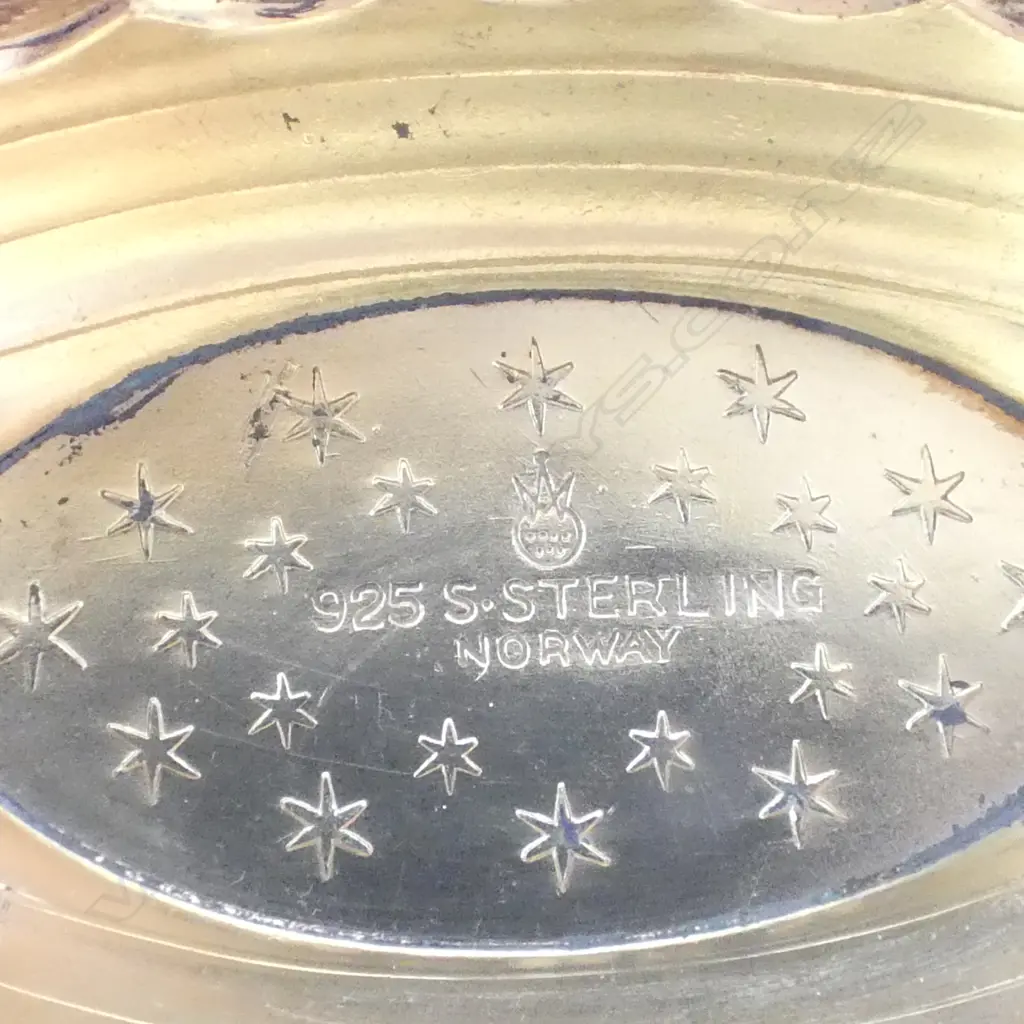 NORWEGIAN 925 SILVER & ENAMEL VIKING SHIP SALT WITH GLASS LINER BY THEODOR OLSEN SILVER WEIGHT 26.5GMS Image 1++