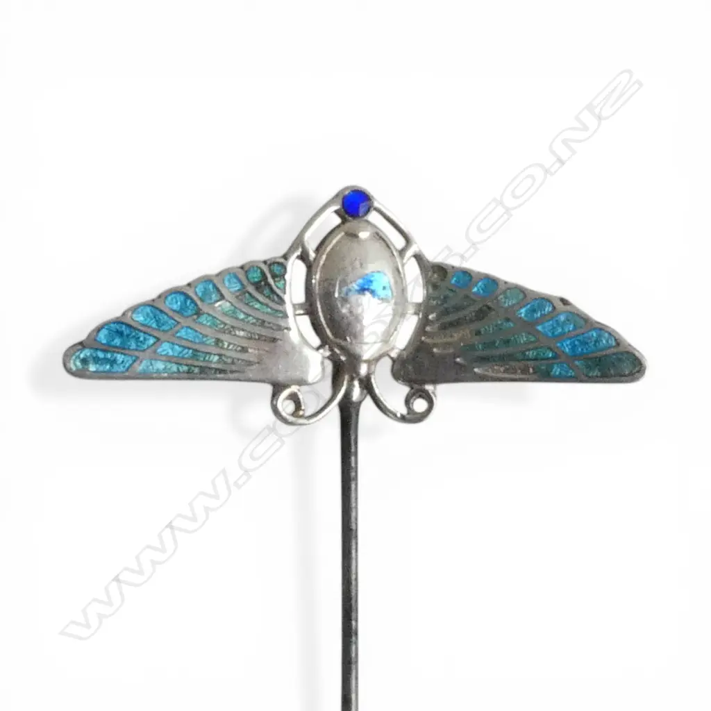 Early 20thC Charles Horner silver and enamel Egyptianesque hat pin, some enamel loss. Image 1++