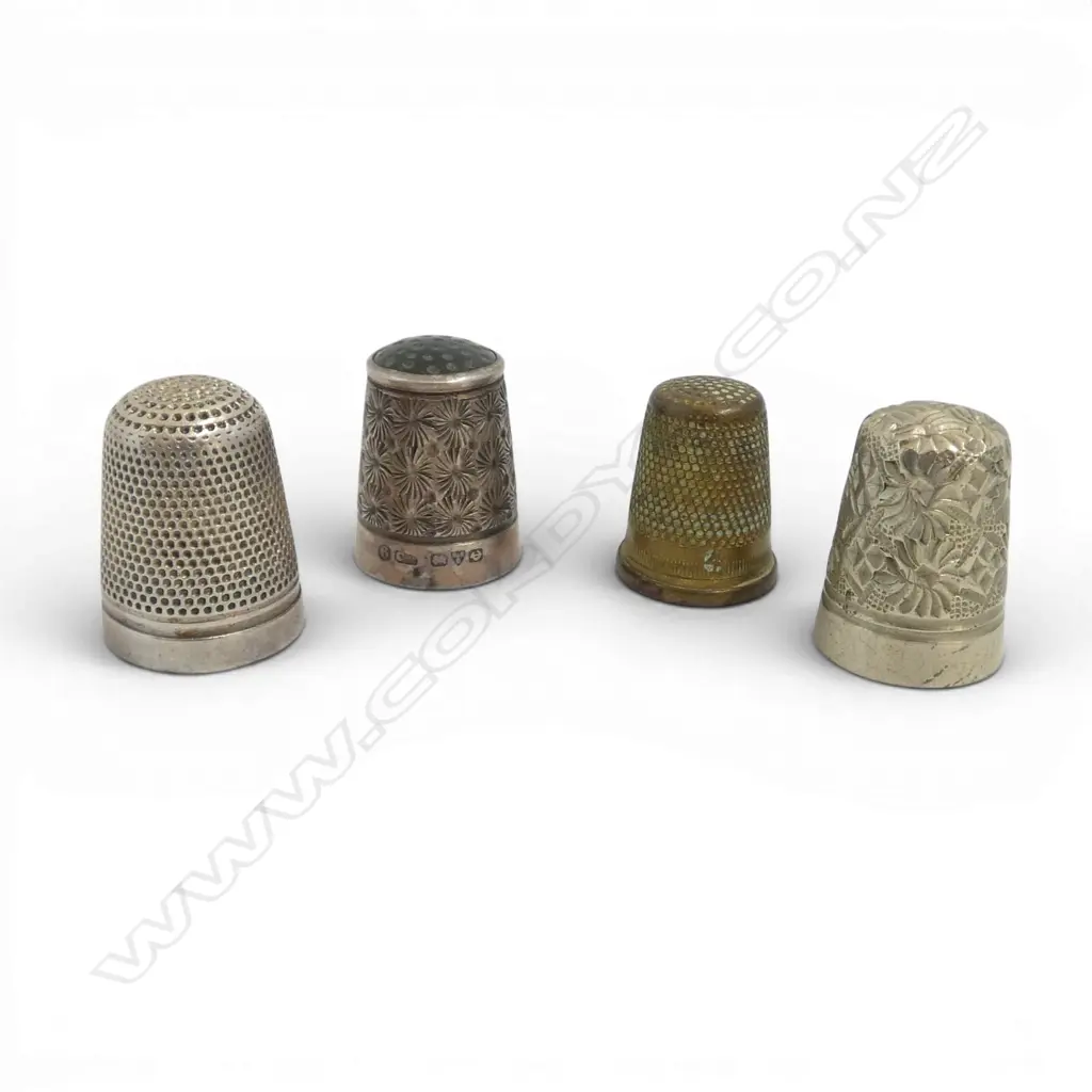 2 SILVER THIMBLES (1 with greenstone end) + 2 OTHERS Image 1++