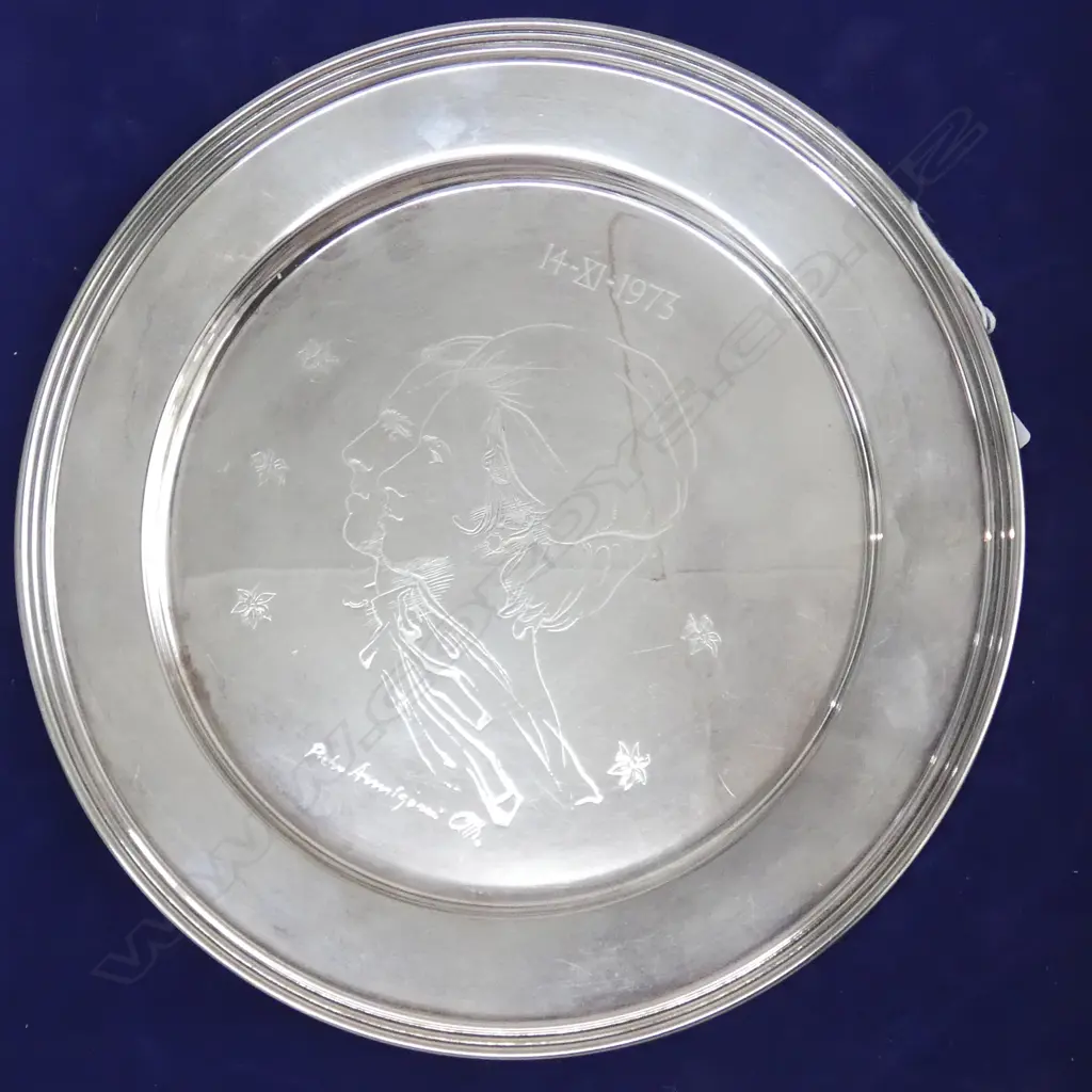 STG SILVER PLATE; PRINCESS ANNE WEDDING 230mm dia, LONDON 1973 374gms BOXED Image 1++