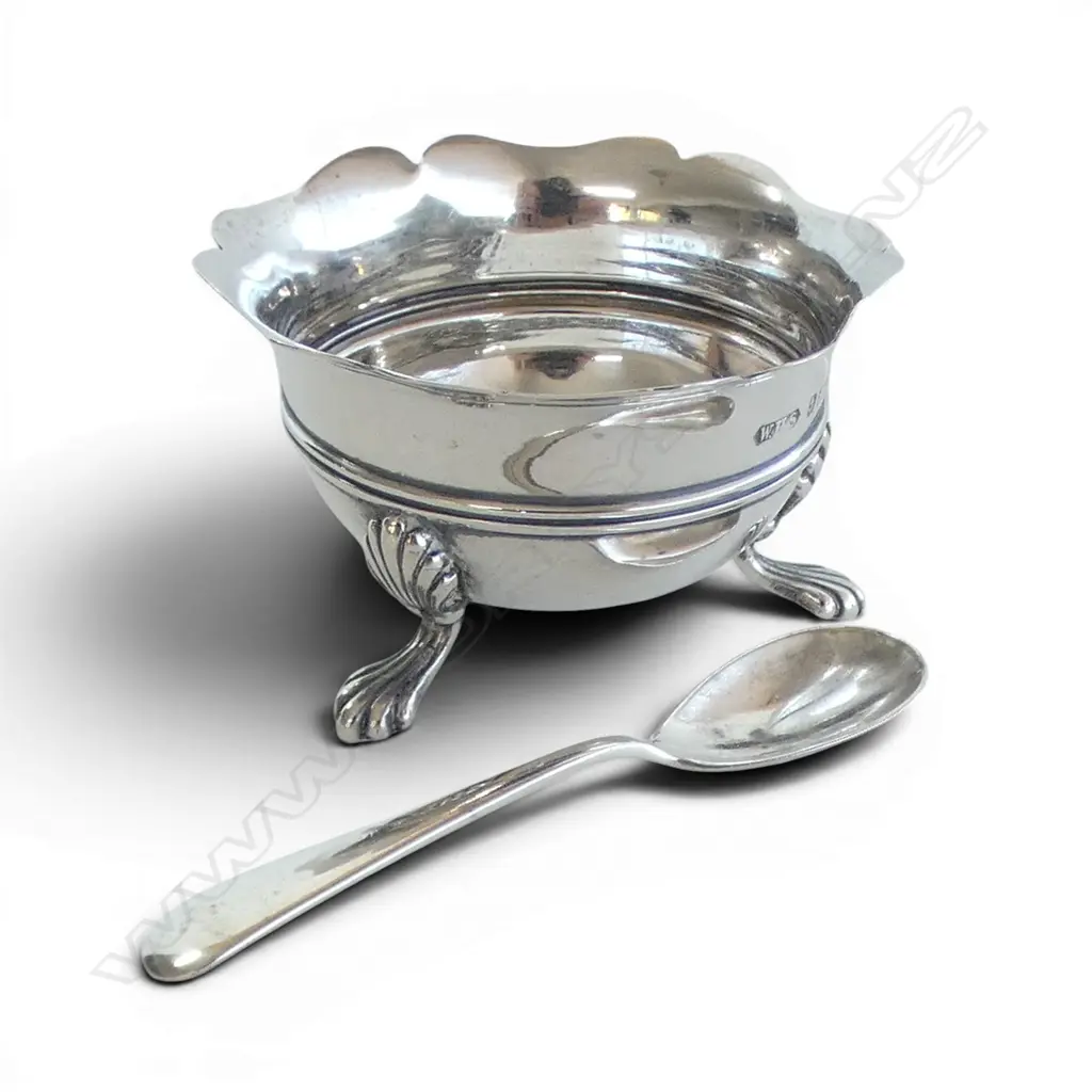 S/SILVER MUSTARD POT & SPOON  32.7GMS Image 1++