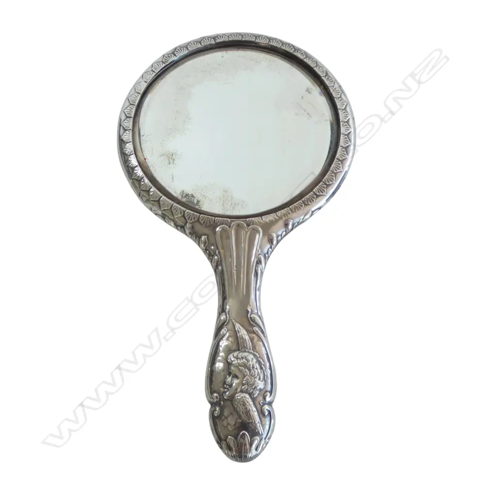 S/SILVER HAND MIRROR REYNOLDS ANGELS CHESTER 1905  MAKER J&R GRIFFIN 421GMS TOTAL WEIGHT Image 1++