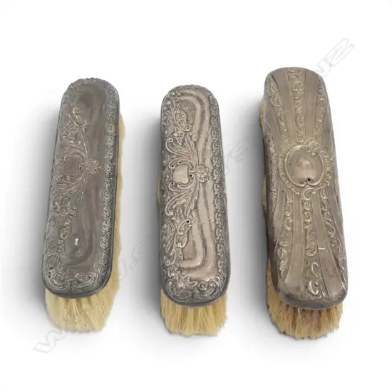 3 STG SILVER EMBOSSED BACK CLOTHES BRUSHES
