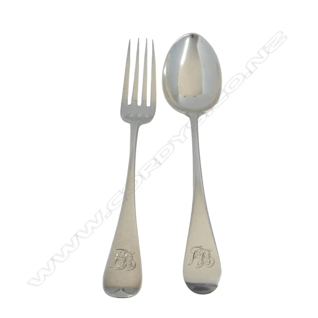 VICTORIAN S/SILVER SPOON & FORK EXETER 1868  MAKER THOMAS HART STONE 91.2 Image 1++