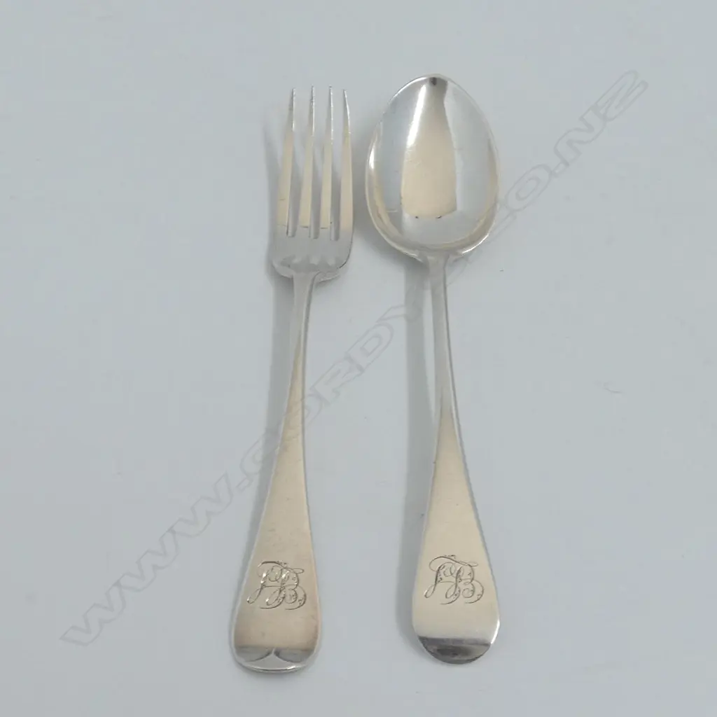 VICTORIAN S/SILVER SPOON & FORK EXETER 1868  MAKER THOMAS HART STONE 91.2 Image 1++