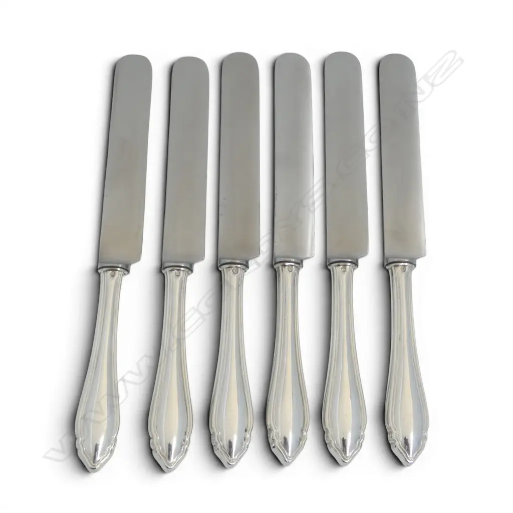 AUSTRIAN 800 SILVER HANDLED SET OF 6 TABLE KNIVES  330 GMS TOTAL WIEGHT Image 1++