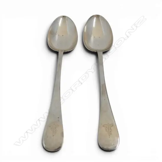 Sheffield 1919 stg SILVER PAIR HEAVY SERVING SPOONS Old English pattern 382gms
