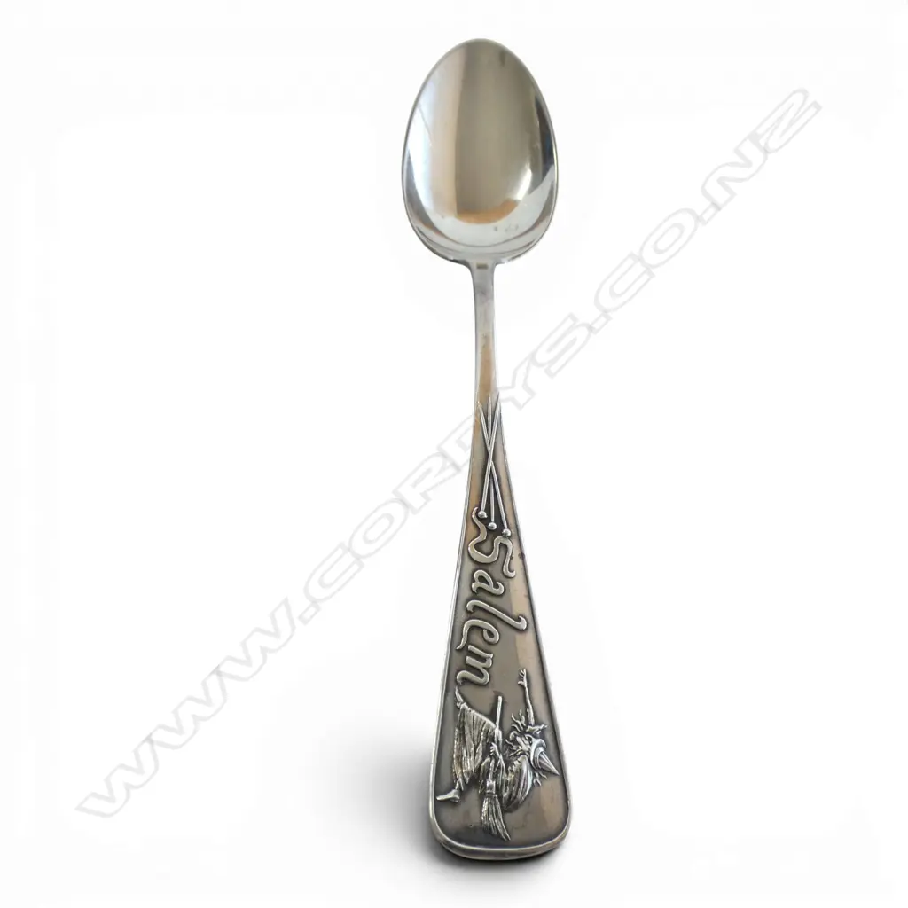 19THC DANIEL LOW STERLING SILVER WITCH SPOON FROM SALEM 25gms Image 1++