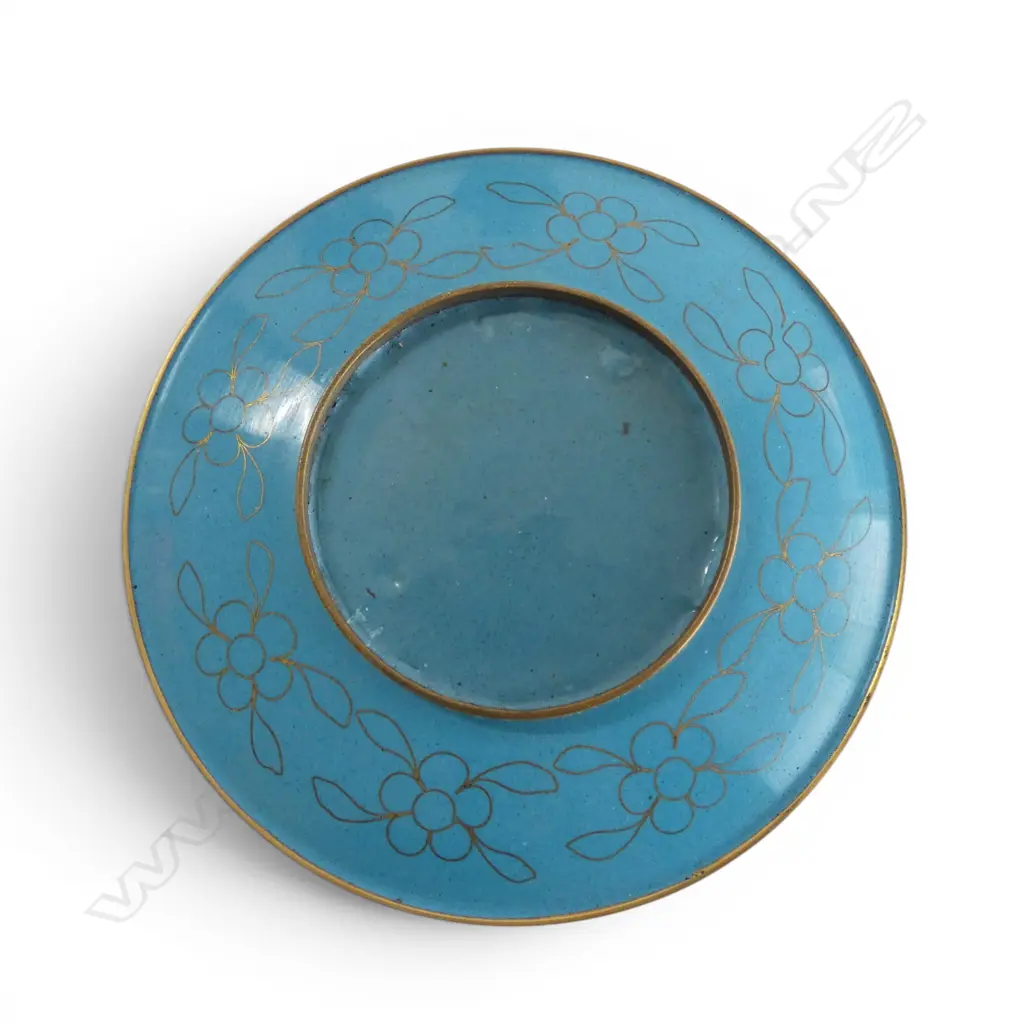 3 PCES CLOISONNE; PR VASES H.125mm + PLATE Image 1++