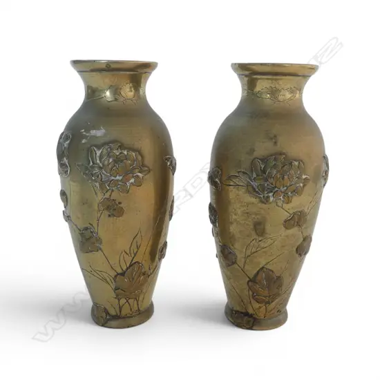 PR JAPANESE MEHJI PERIOD BRONZE VASES FLOWER & BIRD DECORATION H150MM